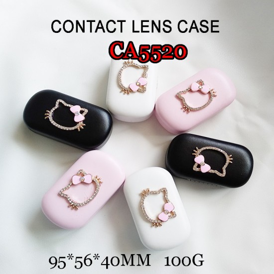 D-CA5520  DIAMOND HELLO KITTY HEAD PU COVER IRON CONTACT LENS CASE