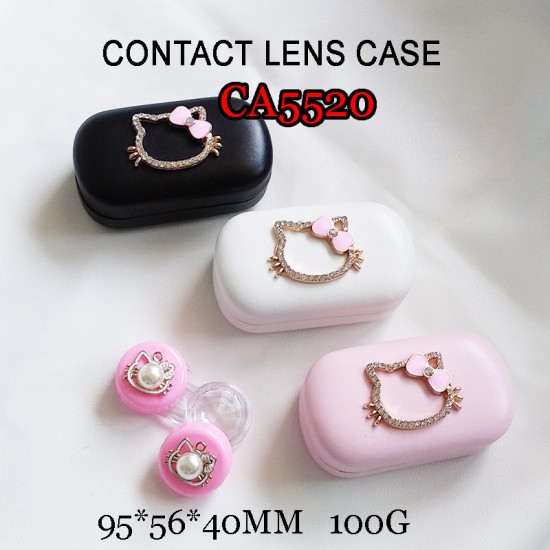 D-CA5520  DIAMOND HELLO KITTY HEAD PU COVER IRON CONTACT LENS CASE