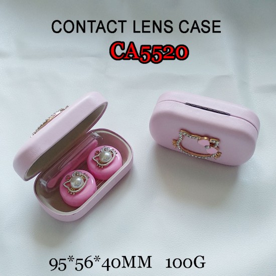 D-CA5520  DIAMOND HELLO KITTY HEAD PU COVER IRON CONTACT LENS CASE