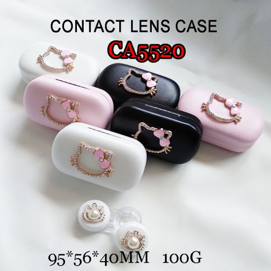 D-CA5520  DIAMOND HELLO KITTY HEAD PU COVER IRON CONTACT LENS CASE