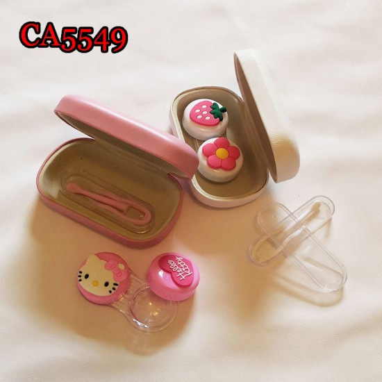 D-CA5549 FLOWER AND KITTY PU COVER IRON CONTACT LENS CASE