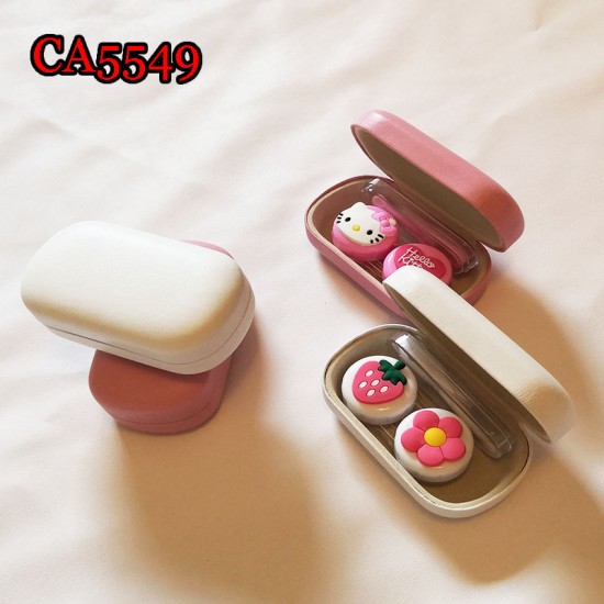 D-CA5549 FLOWER AND KITTY PU COVER IRON CONTACT LENS CASE
