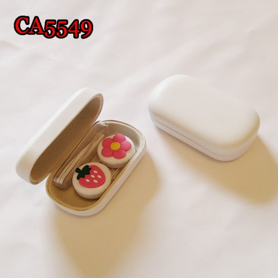 D-CA5549 FLOWER AND KITTY PU COVER IRON CONTACT LENS CASE