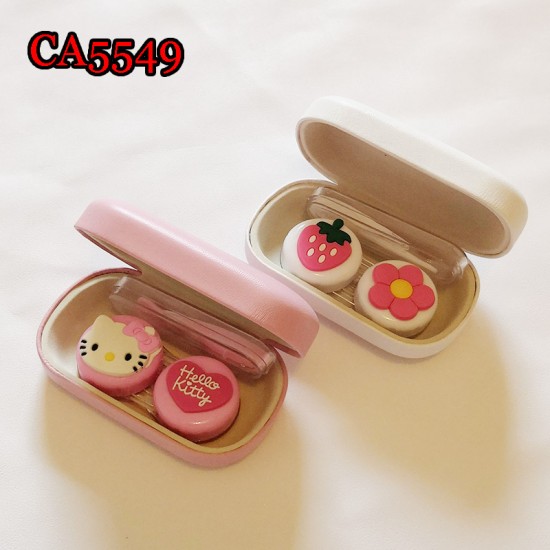 D-CA5549 FLOWER AND KITTY PU COVER IRON CONTACT LENS CASE