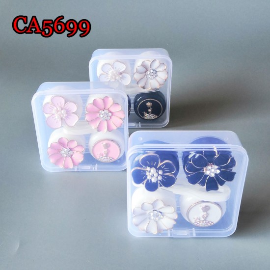 D-CA5699 2PCS SET METAL FLOWER CONTACT LENS CASE