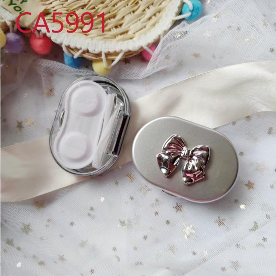D-CA5991 SILVER BOX COLOR CONTACT LENS CASE WITH MIRROR