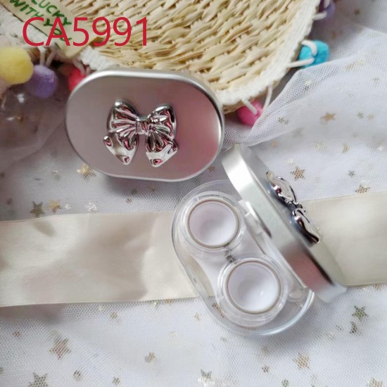 D-CA5991 SILVER BOX COLOR CONTACT LENS CASE WITH MIRROR