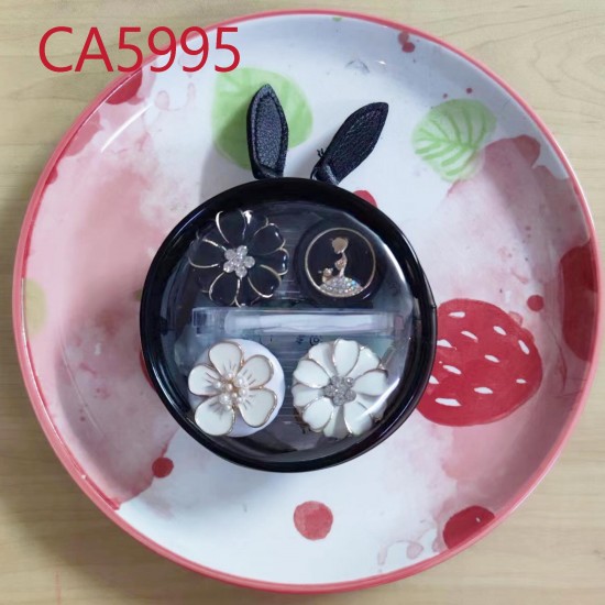 D-CA5995 2PCS BEAUTY WITH FLOWER CONTACT LENS CASE WITH MIRROR