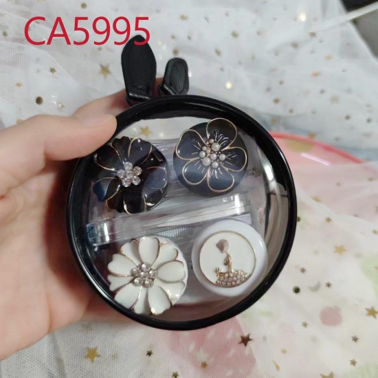 D-CA5995 2PCS BEAUTY WITH FLOWER CONTACT LENS CASE WITH MIRROR