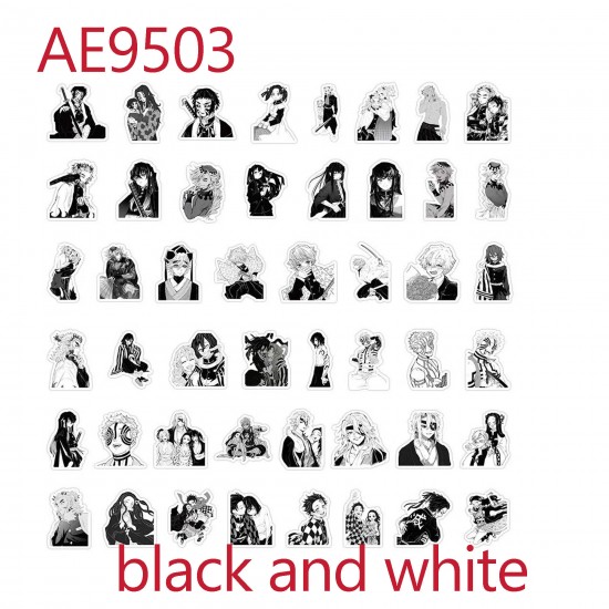 E-AE9503B 100PCS/PACK DIFFERENT DEMON SLAYER BLACK AND WHITE COLOR ANIME PVC MIX STICKERS E-AE9503B 100PCS/PACK DIFFERENT DEMON SLAYER BLACK AND WHITE COLOR ANIME PVC MIX STICKERS