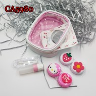 D-CA5980 2PCS SET PINK HELLO KITTY CONTACT LENS CASE WITH PU BAG